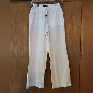 Casual White Linen Pants, Petite L